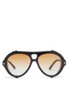 Mens Eyewear Tom Ford Eyewear - Neughman Aviator Acetate Sunglasses - Mens - Black