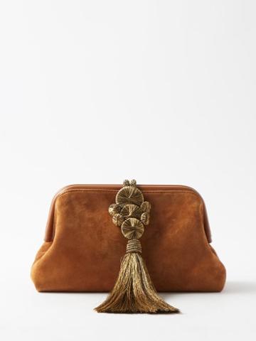 Serena Uziyel - Alessa Suede Tassel Clutch Bag - Womens - Tan Gold