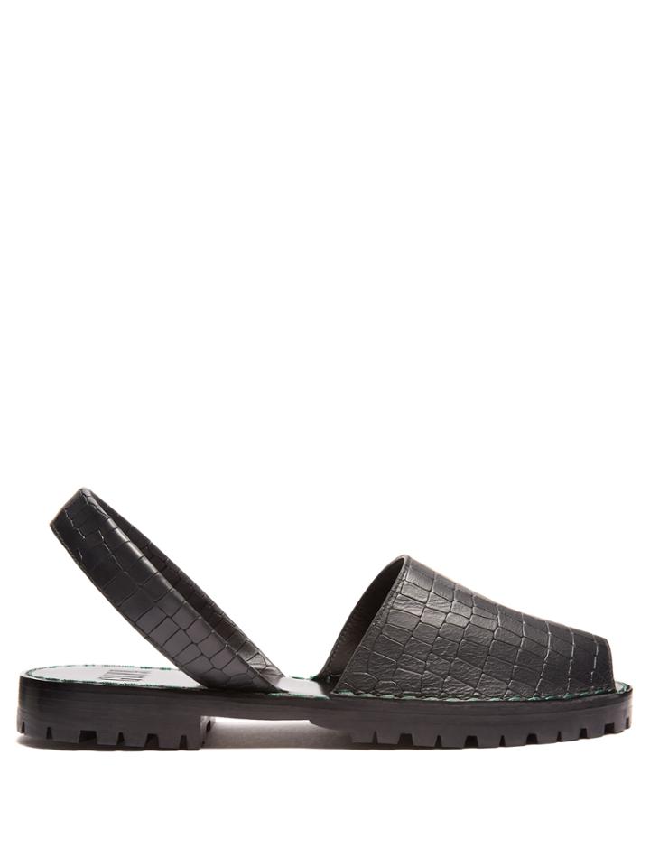 Goya Crocodile-effect Leather Slingback Sandals