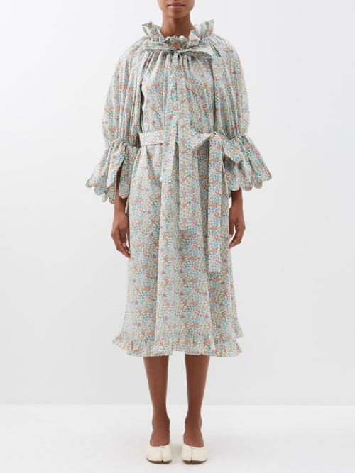 Horror Vacui - Thea Floral-print Cotton Midi Dress - Womens - Pink Red