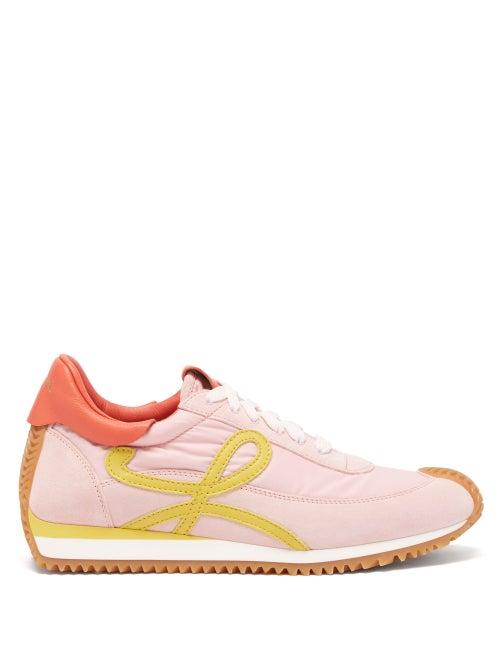 Ladies Shoes Loewe - Flow Runner Shell And Suede Trainers - Womens - Pink Multi
