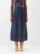 Sea - Anita Broderie-anglaise Cotton-blend Midi Skirt - Womens - Dark Navy