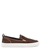 Brioni - Topstitched Suede Slip-on Trainers - Mens - Brown
