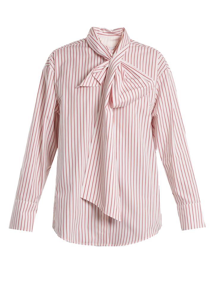 Msgm Striped Tie-neck Cotton Shirt