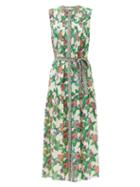 Matchesfashion.com Saloni - Remi Pomegranate-print Silk Shirt Dress - Womens - Green Multi