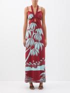 Johanna Ortiz - Refugios En El Orinoco Palm-print Maxi Dress - Womens - Burgundy Blue