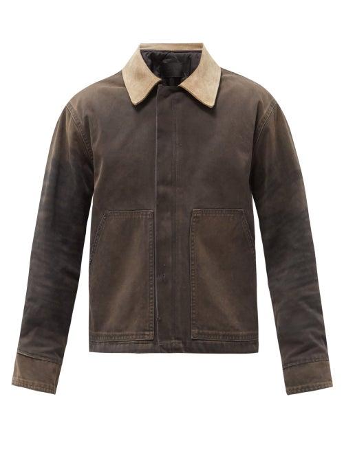 Mens Rtw Fear Of God - Leather-collar Distressed Cotton-canvas Jacket - Mens - Black