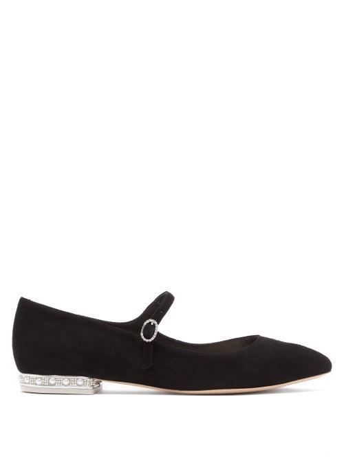 Matchesfashion.com Sophia Webster - Toni Crystal Embellished Suede Flats - Womens - Black