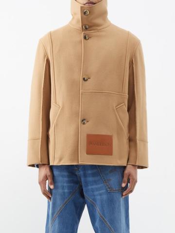 Jw Anderson - Logo-patch Wool-blend Peacoat - Mens - Camel