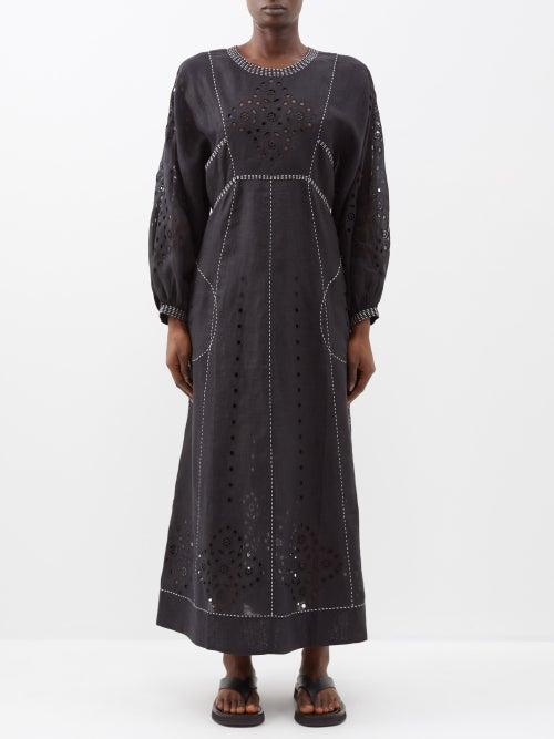 Vita Kin - Renata Broderie-anglaise Linen Dress - Womens - Black