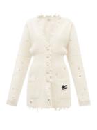 Etro - Frayed Distressed Ribbed-knit Cardigan - Womens - White