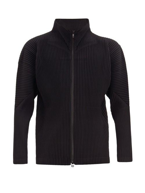 Matchesfashion.com Homme Pliss Issey Miyake - Zipped Technical Pleated-jersey Track Top - Mens - Black