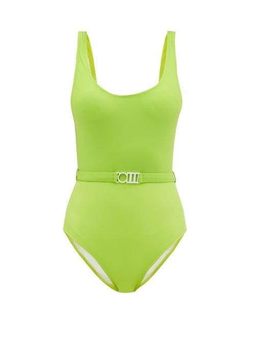 Ladies Beachwear Solid & Striped - The Anne-marie Belt Swimsuit - Womens - Light Green