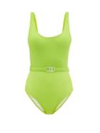 Ladies Beachwear Solid & Striped - The Anne-marie Belt Swimsuit - Womens - Light Green