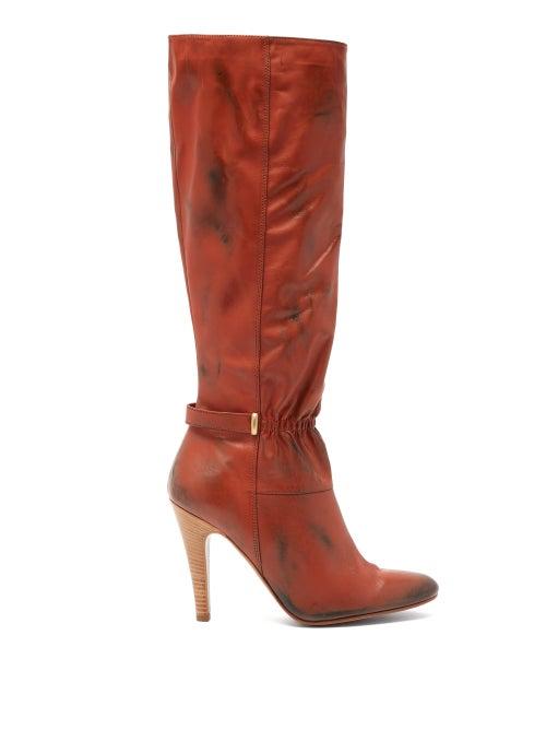 Matchesfashion.com Marc Jacobs - Ruched Front Distressed Leather Boots - Womens - Dark Red