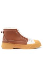 Jw Anderson - High-top Leather And Canvas Trainers - Mens - Orange