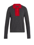 Maison Margiela Contrast-collar Wool And Cotton-blend Polo Shirt