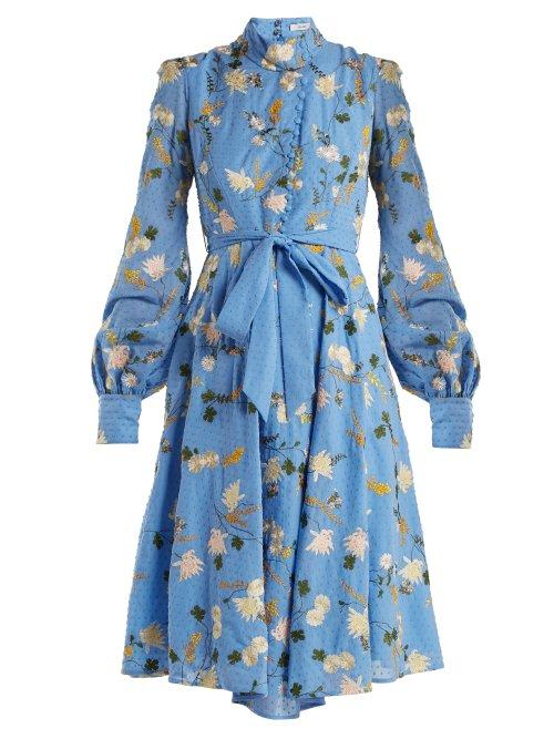Matchesfashion.com Erdem - Neville Mariko Meadow Print Cotton Dress - Womens - Blue Multi