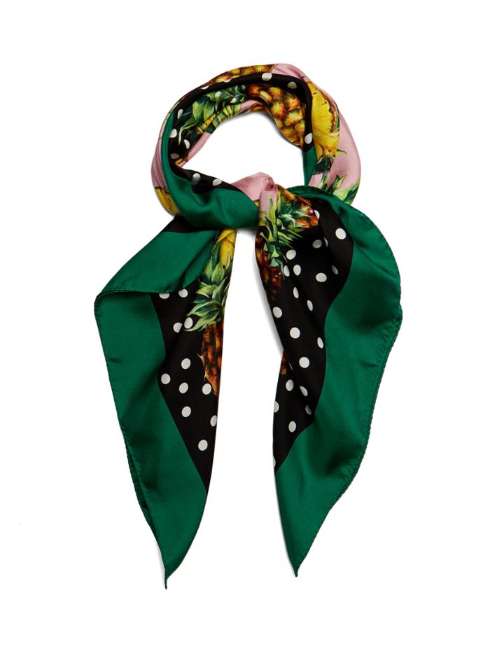 Dolce & Gabbana Pineapple And Polka-dot Print Silk Scarf
