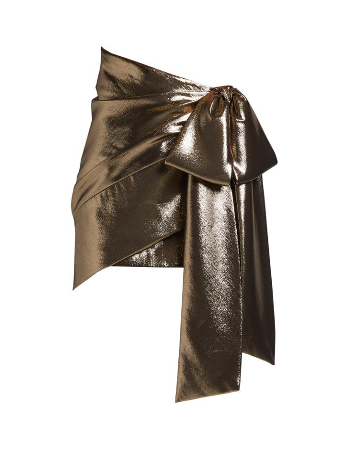 Saint Laurent Tie-side Ruched Lam Mini Skirt