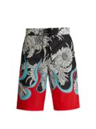 Matchesfashion.com Prada - Chrysanthemum And Flame Print Swim Shorts - Mens - Black Multi
