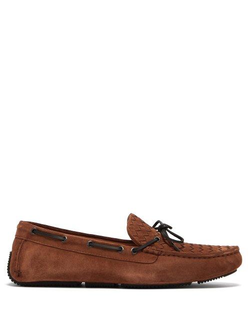 Matchesfashion.com Bottega Veneta - Intrecciato Woven Suede Loafers - Mens - Brown