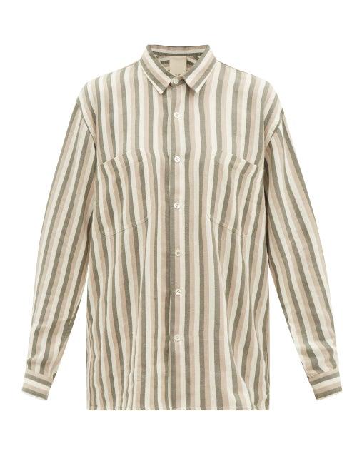 Ladies Beachwear Marrakshi Life - Stripe-jacquard Patch-pocket Cotton-oxford Shirt - Womens - Beige Multi