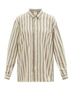 Ladies Beachwear Marrakshi Life - Stripe-jacquard Patch-pocket Cotton-oxford Shirt - Womens - Beige Multi