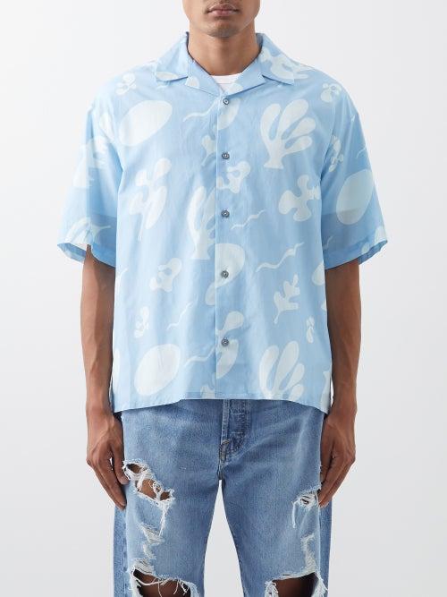Frame - Abstract-print Cotton-blend Short-sleeved Shirt - Mens - Blue