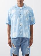 Frame - Abstract-print Cotton-blend Short-sleeved Shirt - Mens - Blue