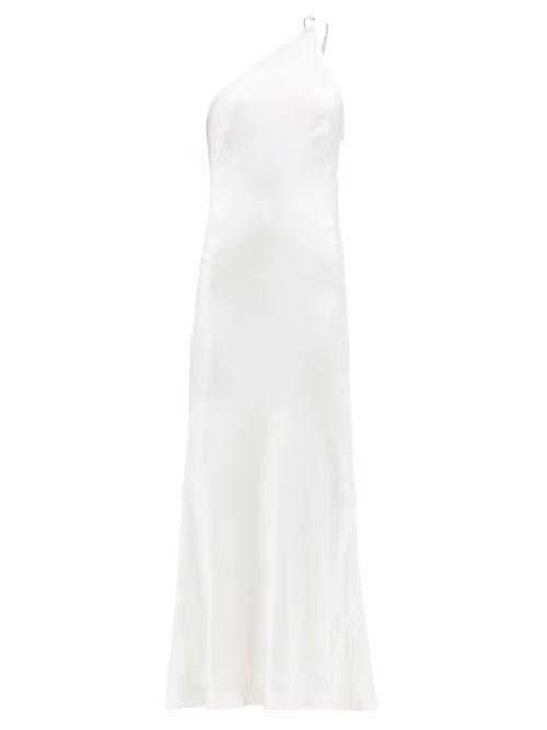 Matchesfashion.com Galvan - Ibiza One-shoulder Silk-satin Midi Dress - Womens - White