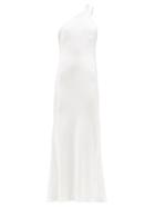 Matchesfashion.com Galvan - Ibiza One-shoulder Silk-satin Midi Dress - Womens - White