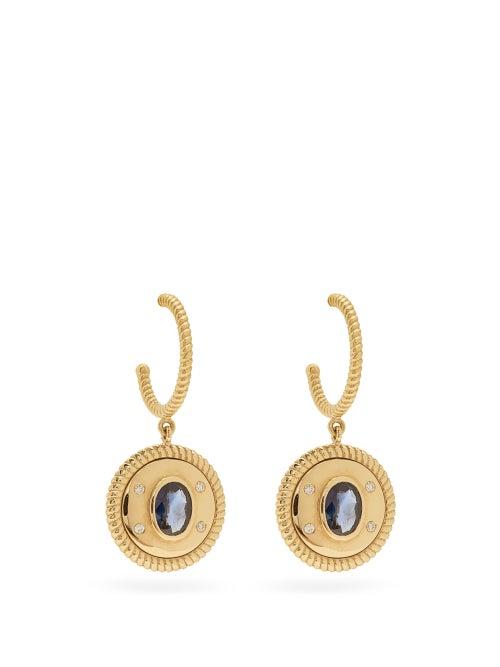 Matchesfashion.com Mukhi Sisters - No Guts, No Glory Sapphire & 18kt Gold Earrings - Womens - Green Gold