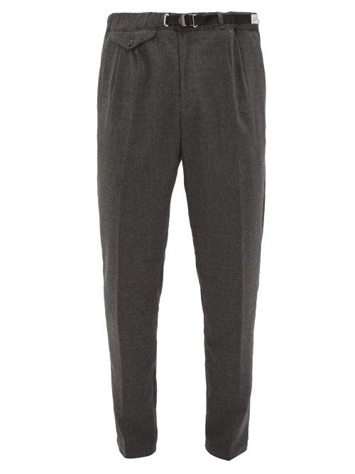 Matchesfashion.com White Sand - Belted Brushed Technical Twill Trousers - Mens - Grey