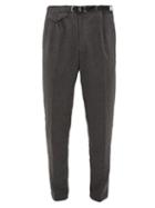 Matchesfashion.com White Sand - Belted Brushed Technical Twill Trousers - Mens - Grey