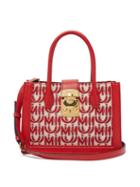 Matchesfashion.com Miu Miu - Madras Small Logo Jacquard Leather Trim Bag - Womens - Red White