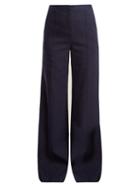 Matchesfashion.com Diane Von Furstenberg - High Rise Wide Leg Crepe Trousers - Womens - Navy