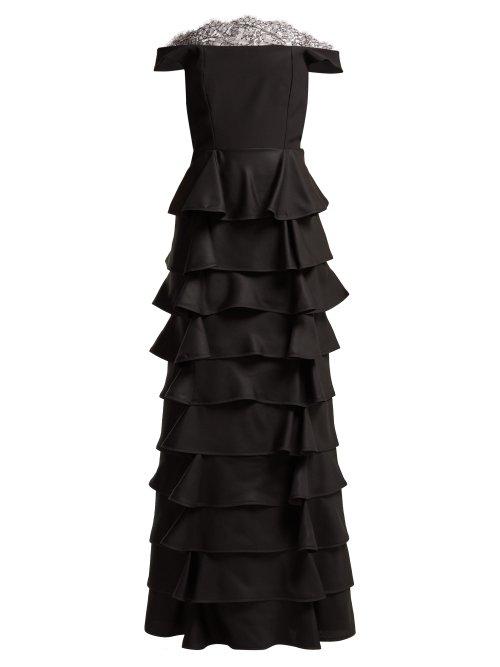 Matchesfashion.com Emilio De La Morena - Diana Off The Shoulder Tiered Silk Gown - Womens - Black