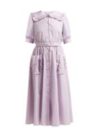 Matchesfashion.com Luisa Beccaria - Sailor Collar Gingham Cotton Blend Dress - Womens - Burgundy