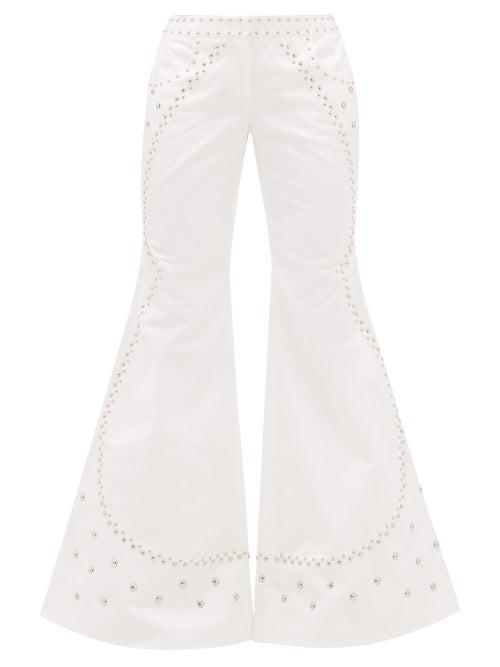 Matchesfashion.com Franoise - Studded Flared Cotton Trousers - Womens - White