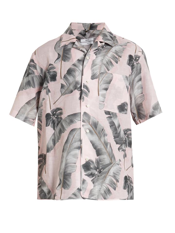 Oamc Tropic-print Short-sleeved Linen-blend Shirt