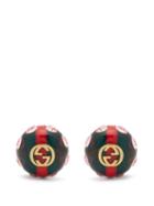 Matchesfashion.com Gucci - Gg Web Stripe Crystal And Gold Tone Earrings - Womens - Green
