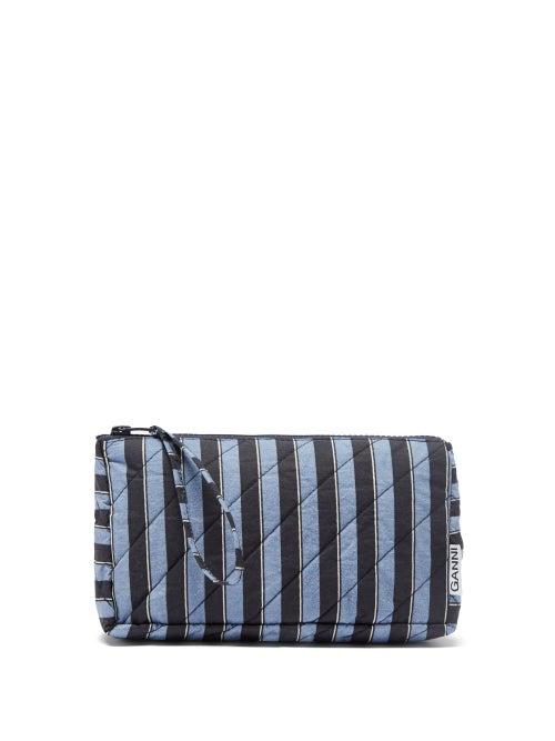 Ganni - Striped Organic-cotton Wash Bag - Womens - Blue Stripe
