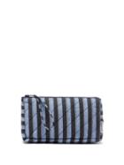 Ganni - Striped Organic-cotton Wash Bag - Womens - Blue Stripe