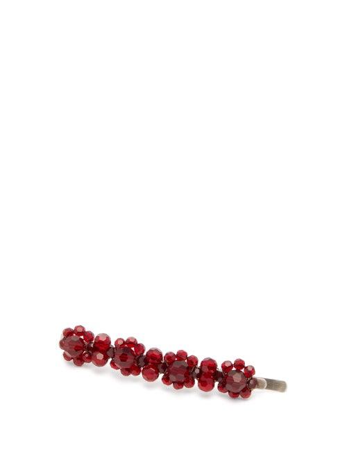 Matchesfashion.com Simone Rocha - Crystal Floral Beaded Hair Slide - Womens - Burgundy