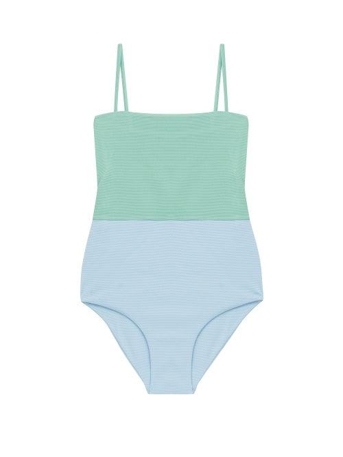 Matchesfashion.com Cossie + Co - The Edie Bi-colour Honeycomb-effect Swimsuit - Womens - Green Multi