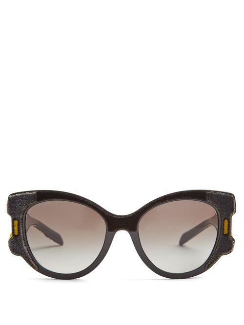 Matchesfashion.com Prada Eyewear - Velvet Covered Cat Eye Sunglasses - Womens - Black Multi