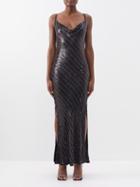 Ashish - Side-slit Sequinned And Beaded Gown - Womens - Black