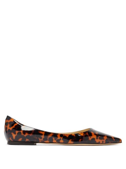 Matchesfashion.com Jimmy Choo - Love Tortoiseshell-effect Patent-leather Flats - Womens - Brown Multi