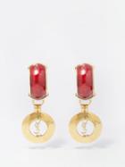 Saint Laurent - Enamelled Ysl-drop Clip Earrings - Womens - Red Gold